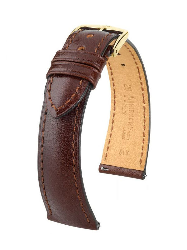 Hirsch Siena, Artisan Leather 16mm Medium Brun/Guld Klockarmband
