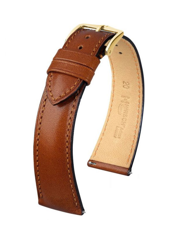 Hirsch Siena, Artisan Leather 16mm Medium Guldbrun/Guld Klockarmband